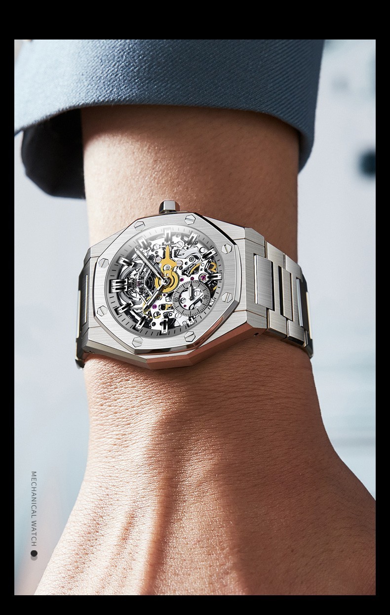 OLEVS 6669 Classic Multi-functiom Rhinestone Hollow Out Gents Mechanical Watch