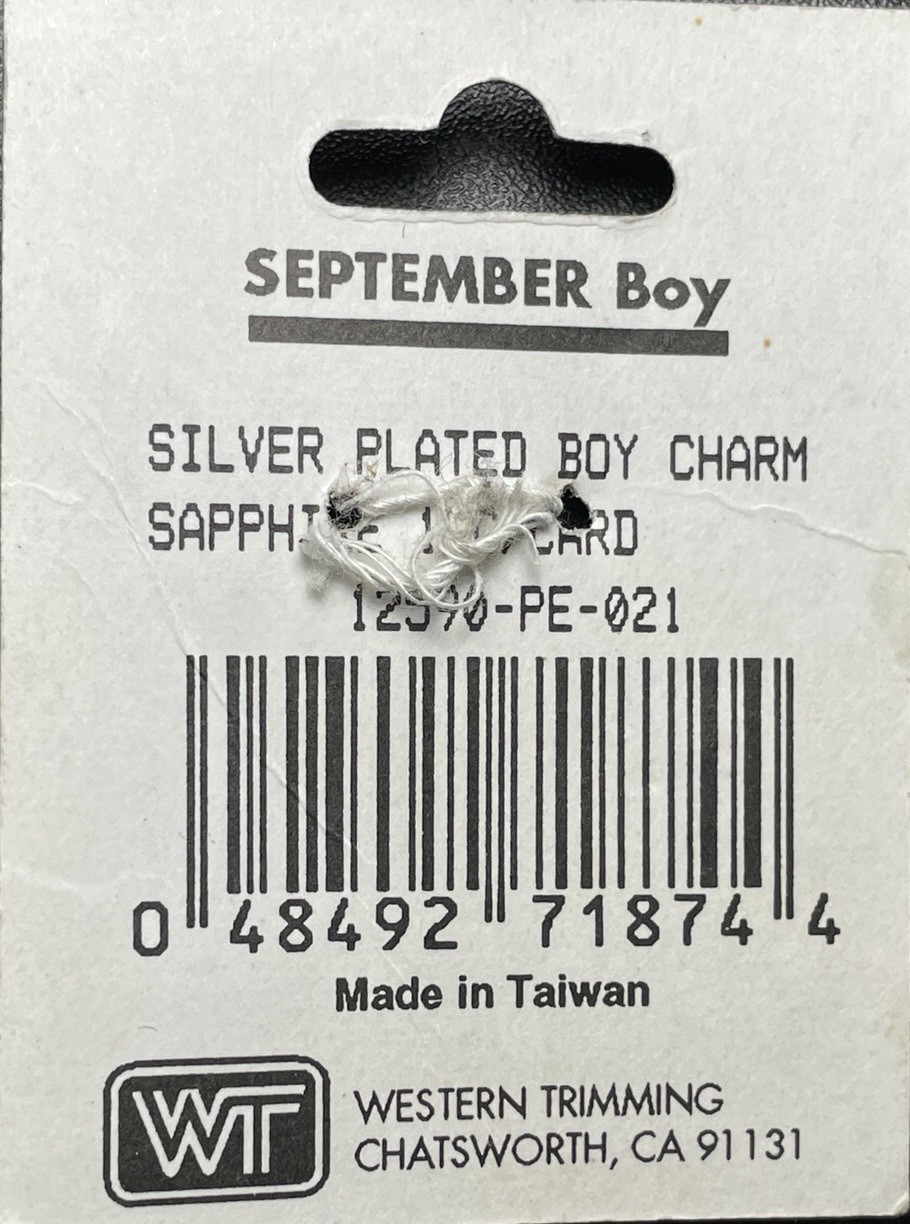 Vintage September Birthstone Baby Boy Charm Pendant Sapphire Color Silver Plated