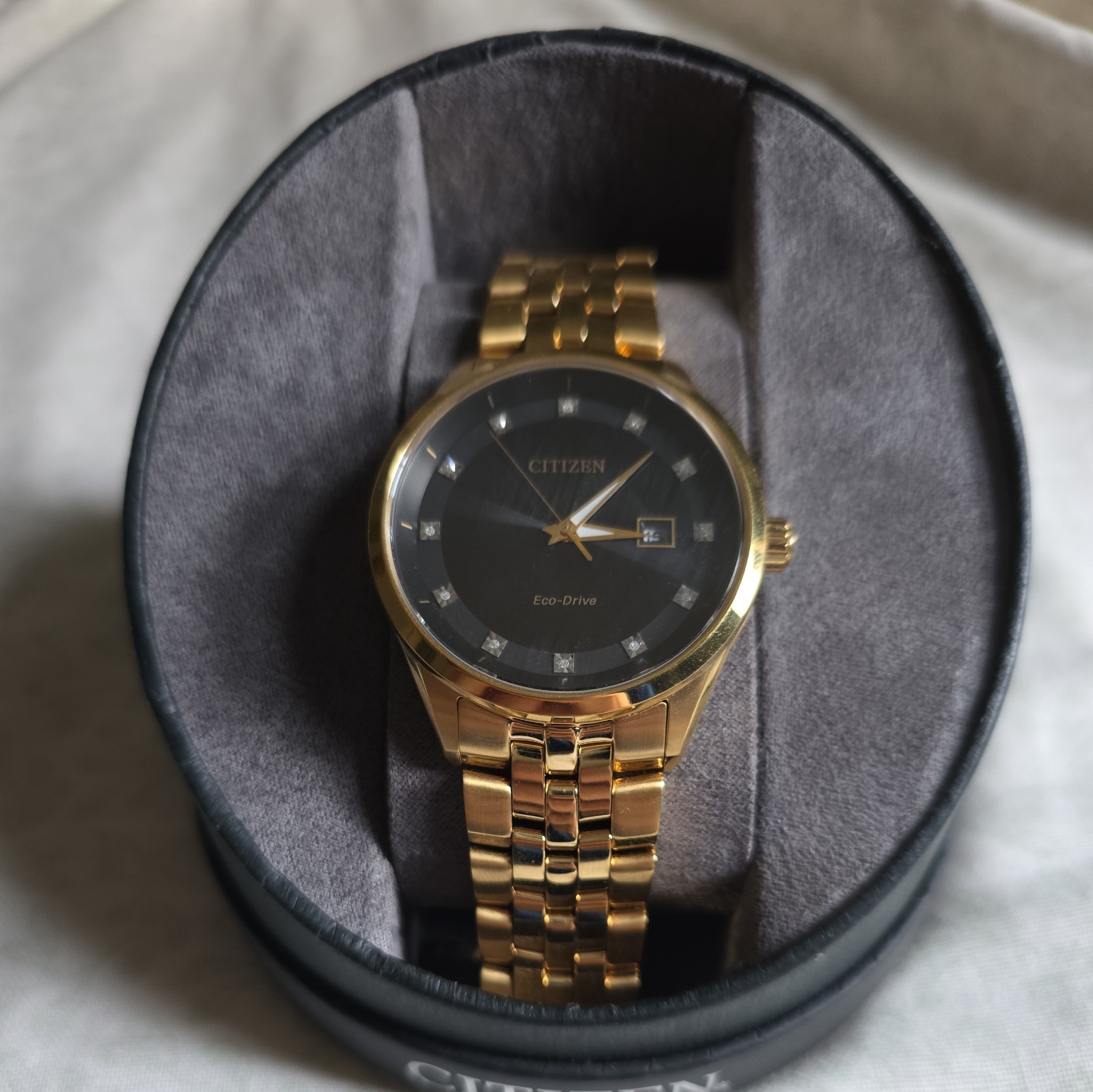 Citizen Eco-Drive E111-R007301 St.Steel Black Gold 100M Solar Mens Watch 38MM