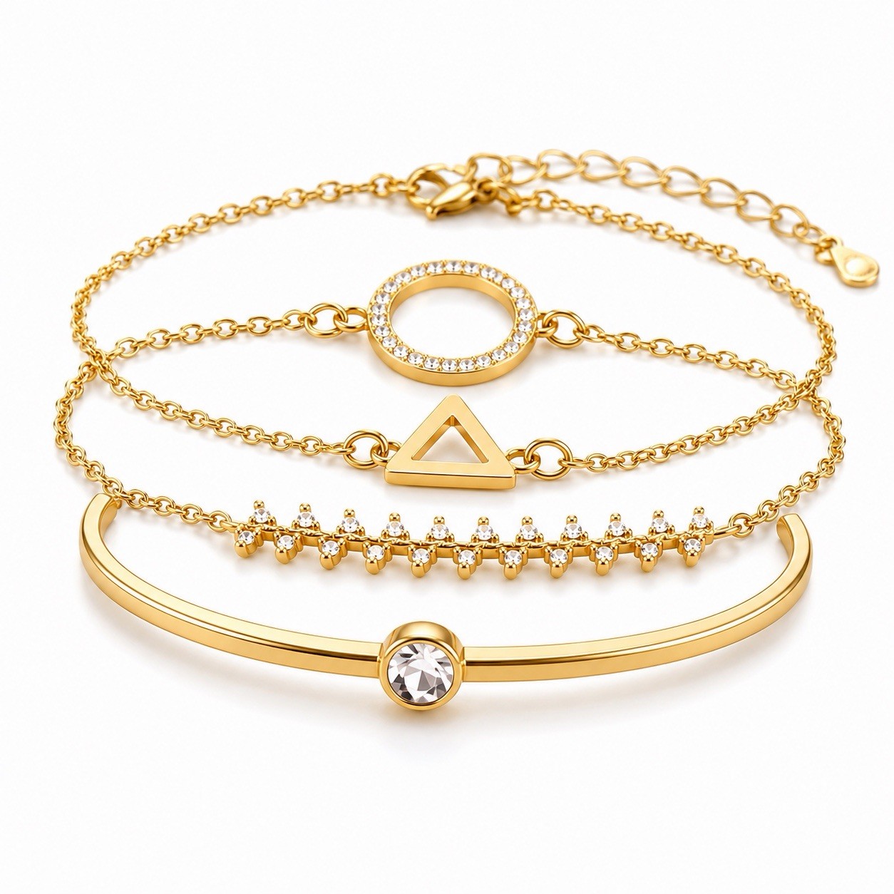 Women’s Gold Tone Charm Bracelet Set of 5– Elegant Layered Chain Jewelry