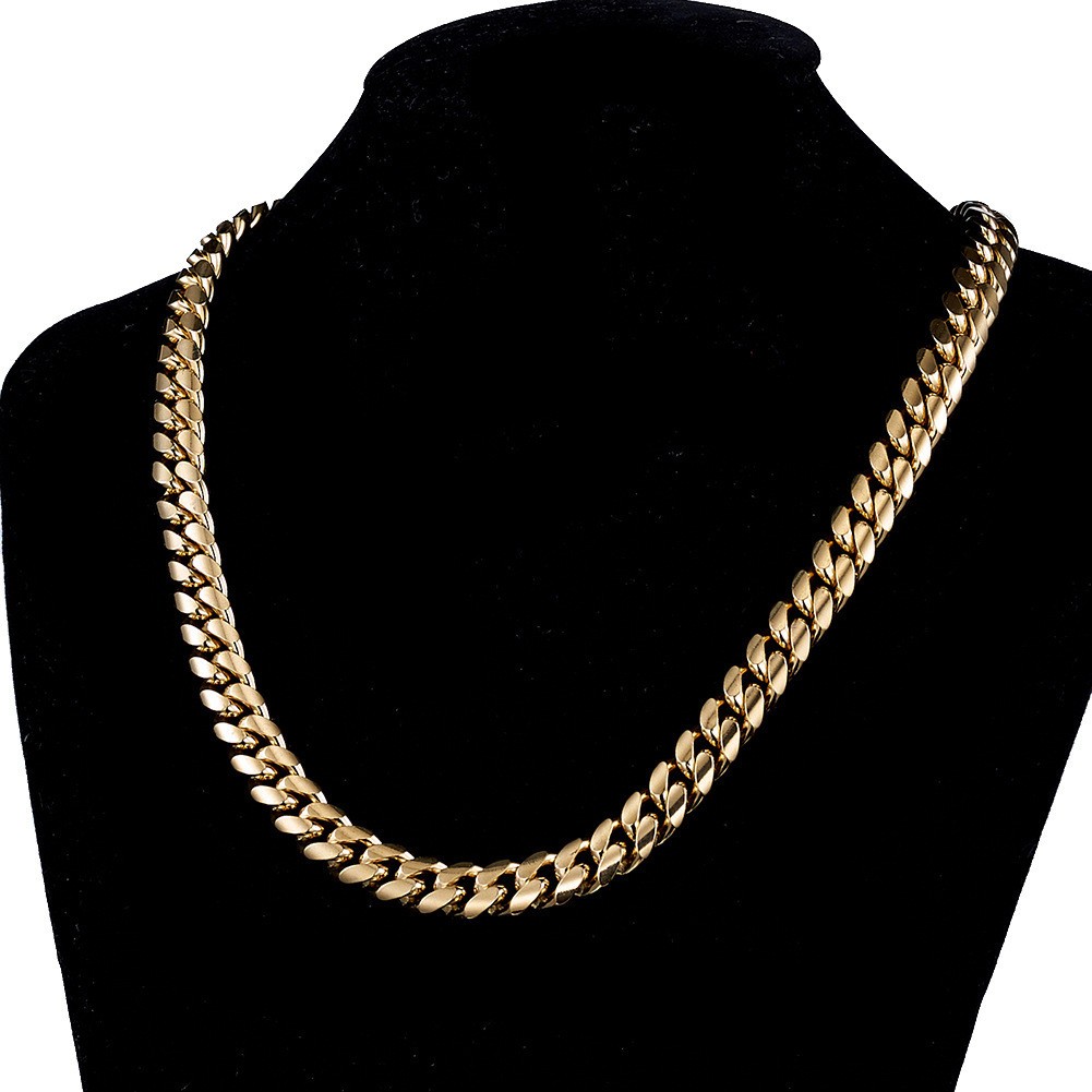 6-22MM Full Stainless Steel 18K GP Miami Hip Hop Cuban Chain Necklace Bracelet