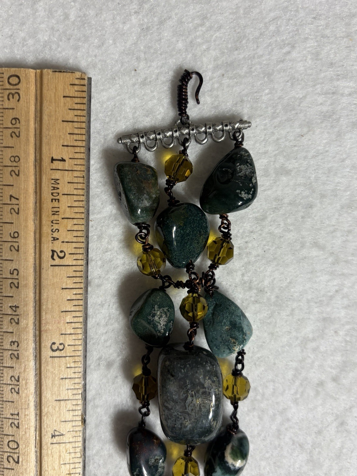 Handmade Moss Agate Bracelet Boho Wire Wrapped Green Jasper Multi Strand Cuff