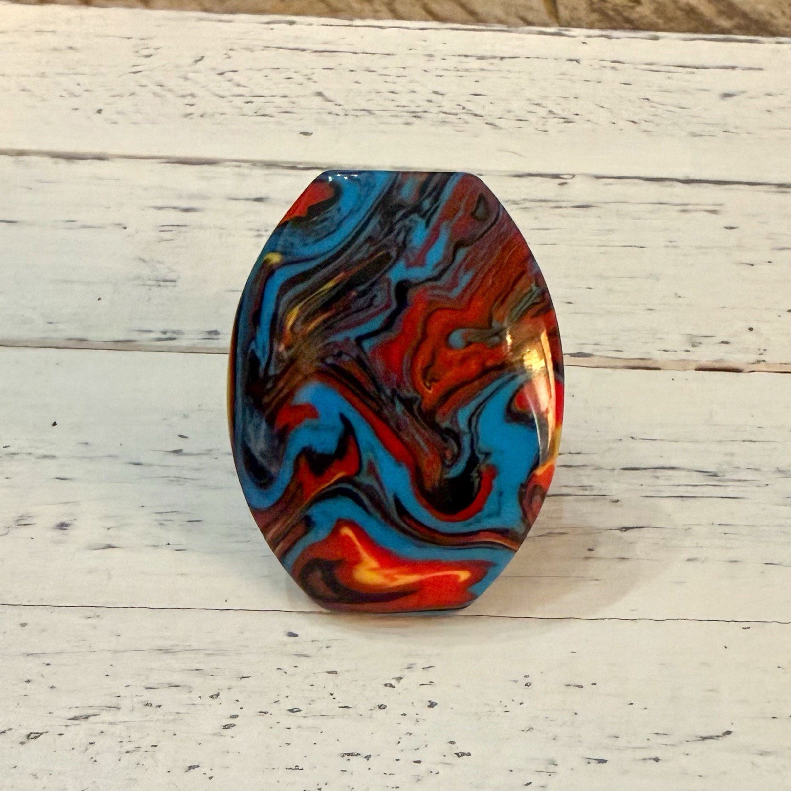 Vintage Plastic Multicolor Swirl Chunky Ring Turquoise Red Black Yellow Size 6.5