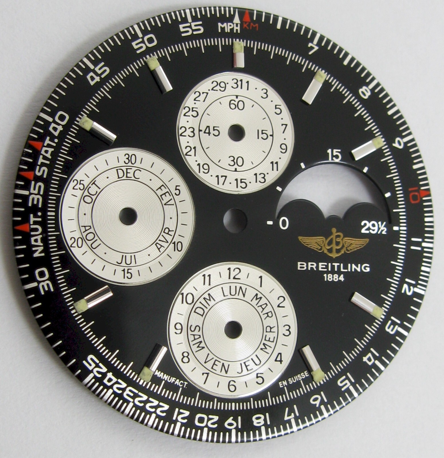 Dial Breitling 1884 chronograph / calendar / moon shiny black diameter 32.6 mm