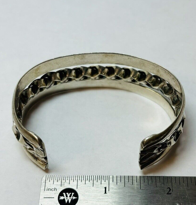 ATI Sterling 925 Silver Braided Inset Cuff Bracelet 6.5 in