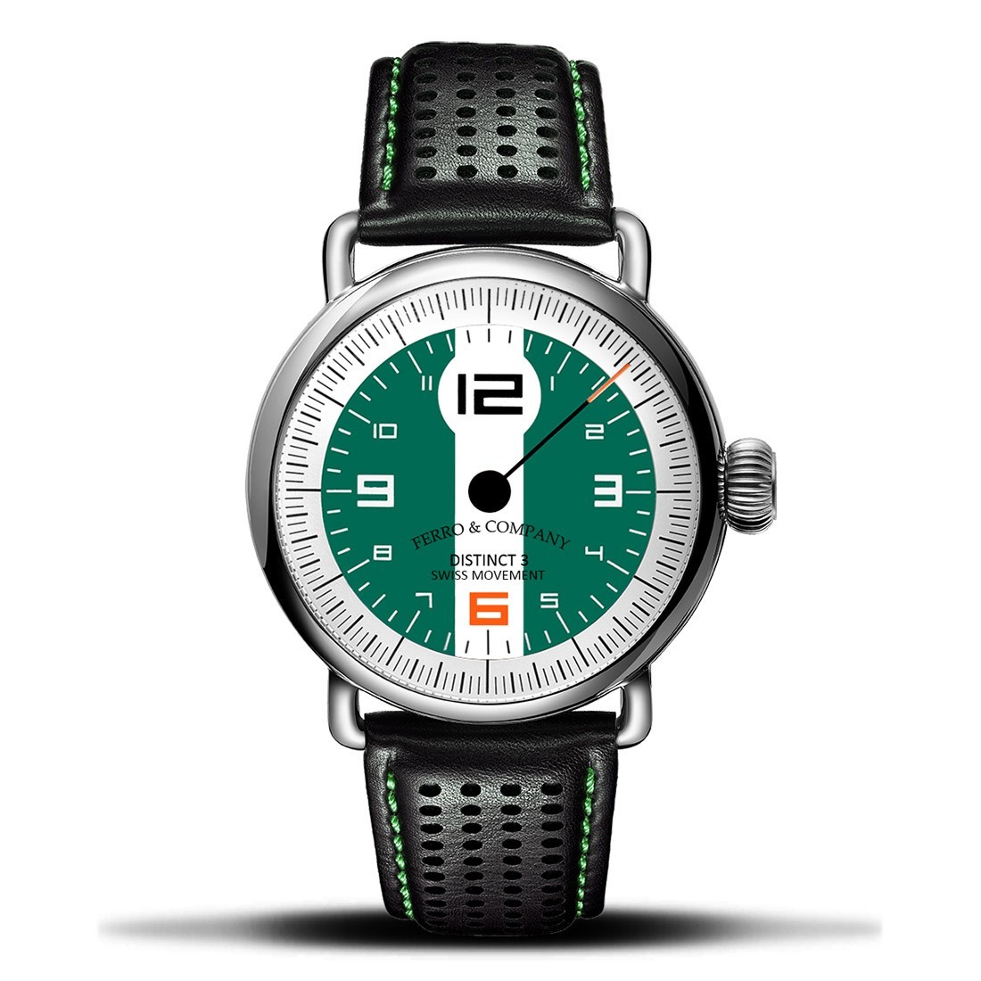 Ferro & Co. Distinct 3 Racing Quartz Steel Leather Black Green Men’s Watch