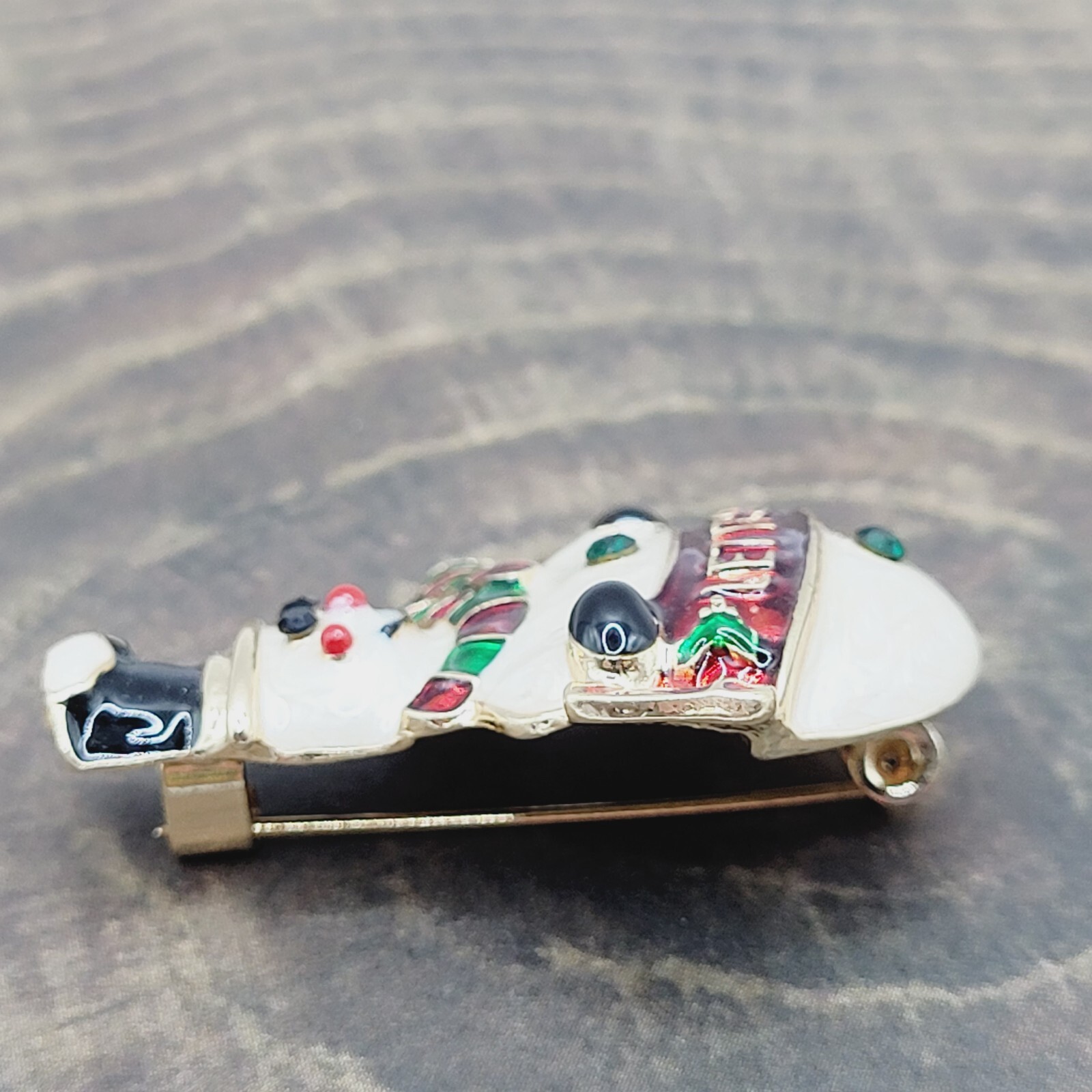 LET IT SNOW Metal and Enamel Snowman with Top Hat Scarf Gold Tone Brooch Pin