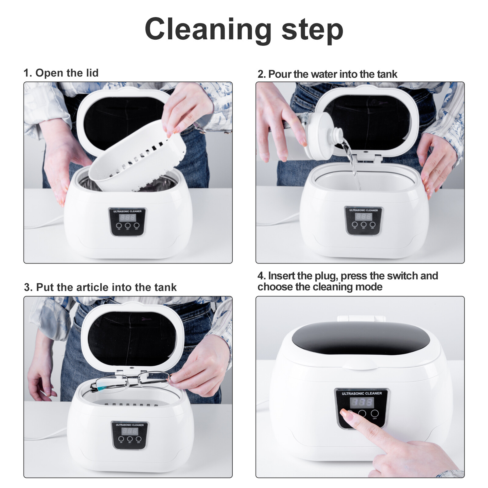 Uten Ultrasonic Jewelry Cleaner Digital Sonic Cleaning Equipment 600ml 40000Hz