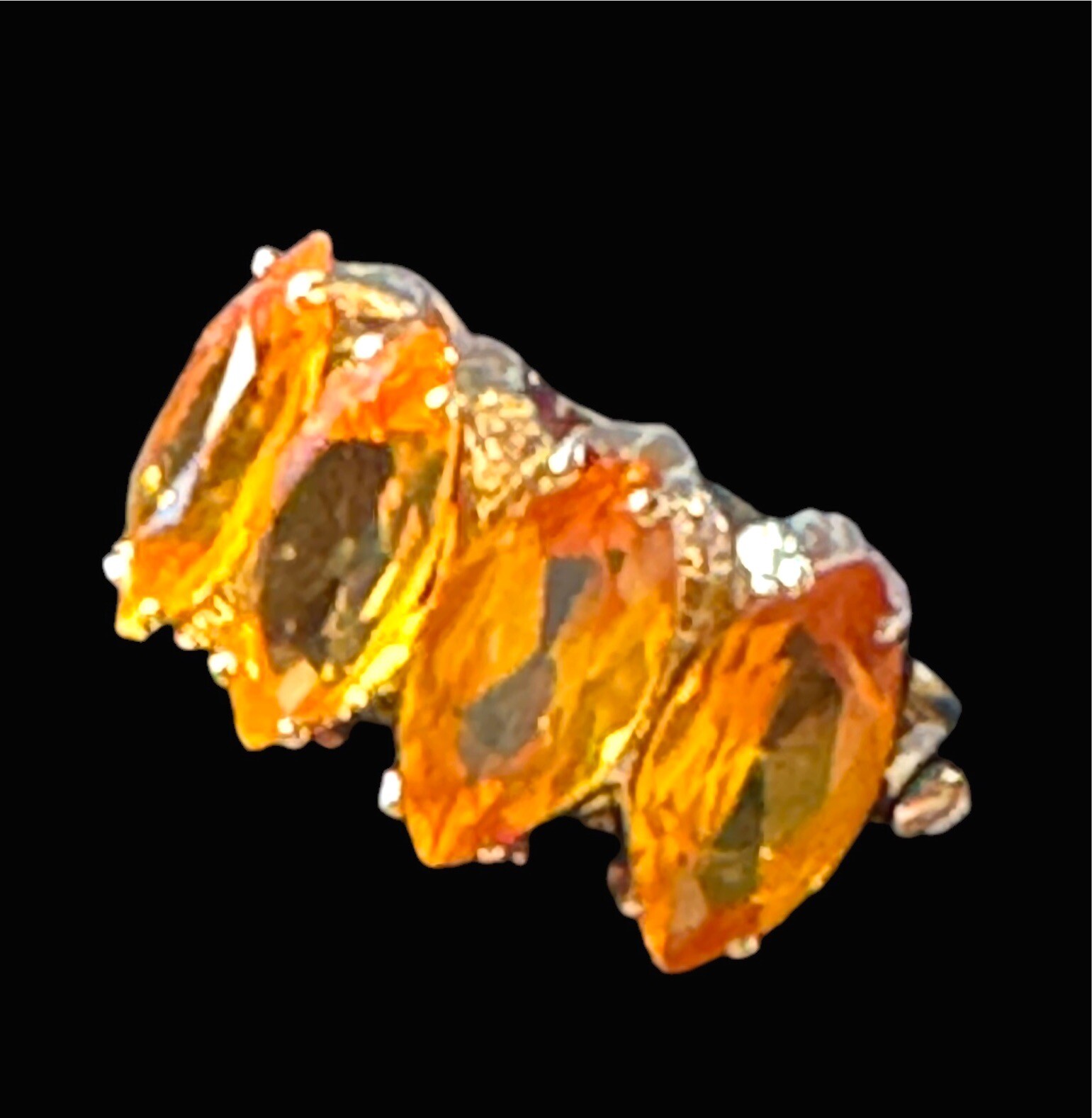 14K SOLID YELLOW GOLD 4 X 10MM ORANGE SAPPHIRE MARQUISE STATEMENT RING SIZE 5.5
