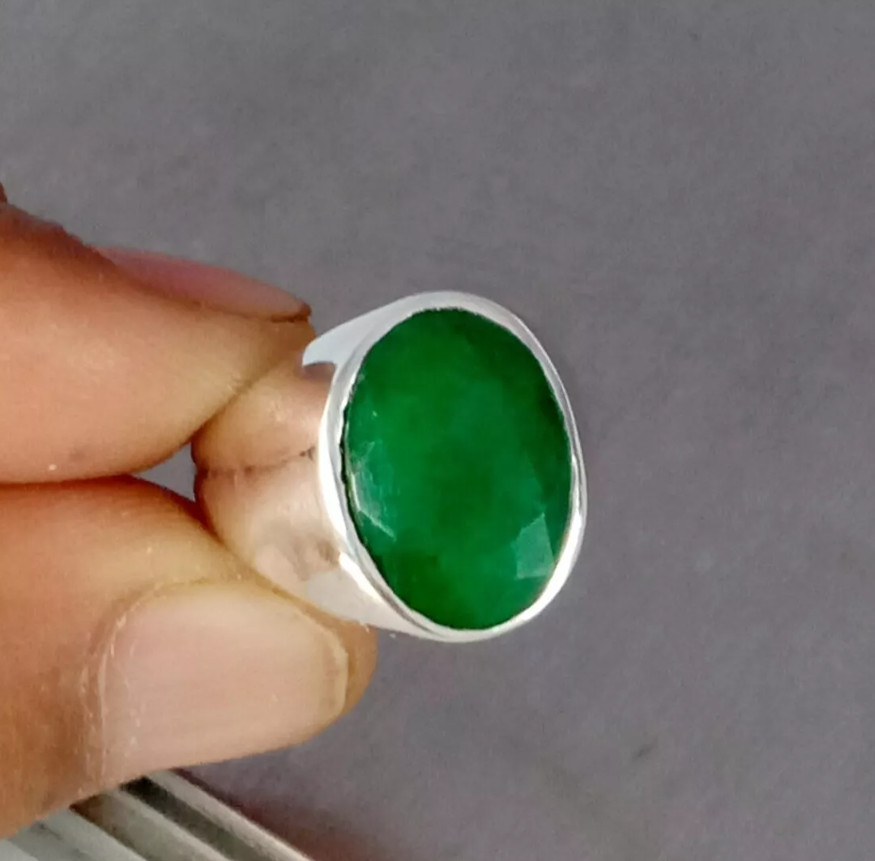 Natural Emerald Ring For Boys 925 Sterling Silver Handmade Signet Men’s Rings