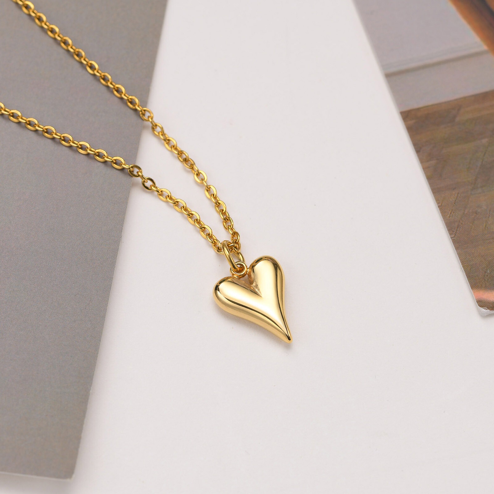 50CM Stainless Steel Heart Pendant Gold /Steel Color Love Women Necklace Jewelry