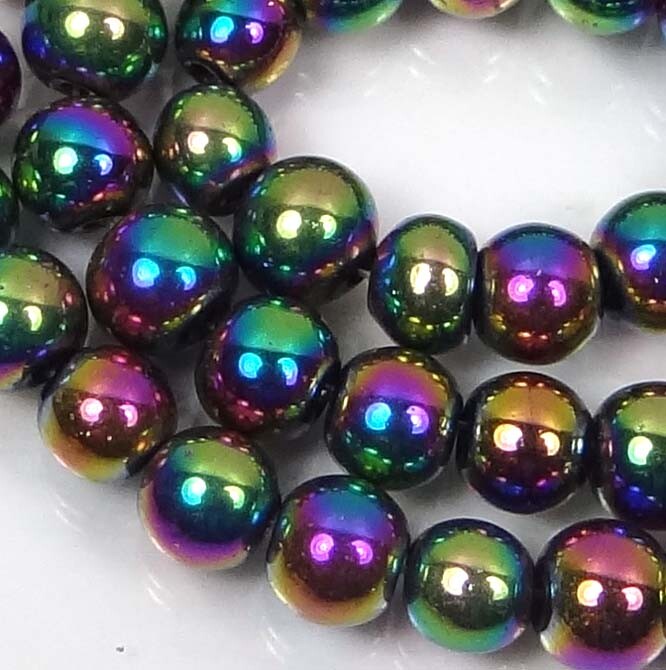 6mm Firepolish Glass Round Beads 6mm – coated Metallic Peacock rainbow (50pcs)