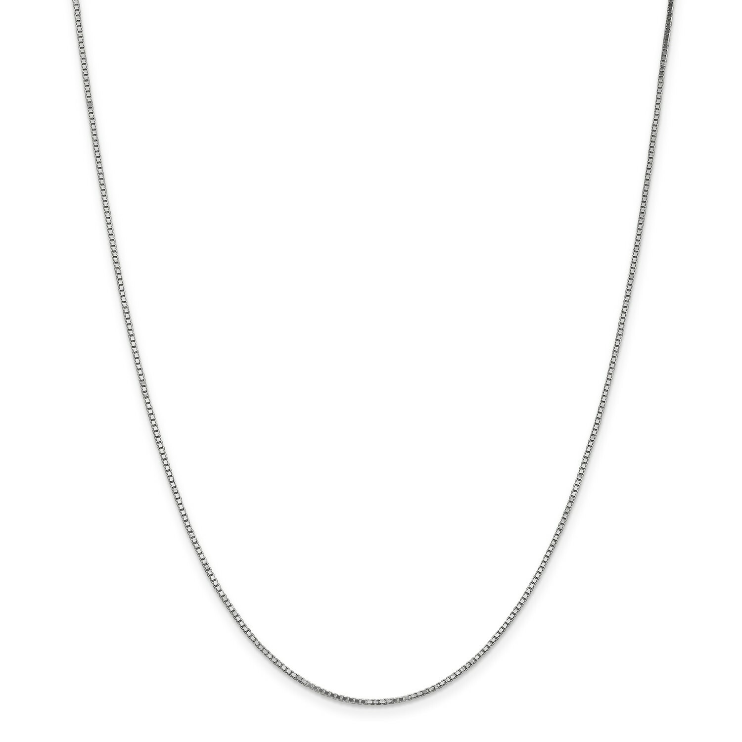 14k White Gold 1.1mm Solid Plain Box Link Chain w/ Lobster Clasp 14″ – 30″