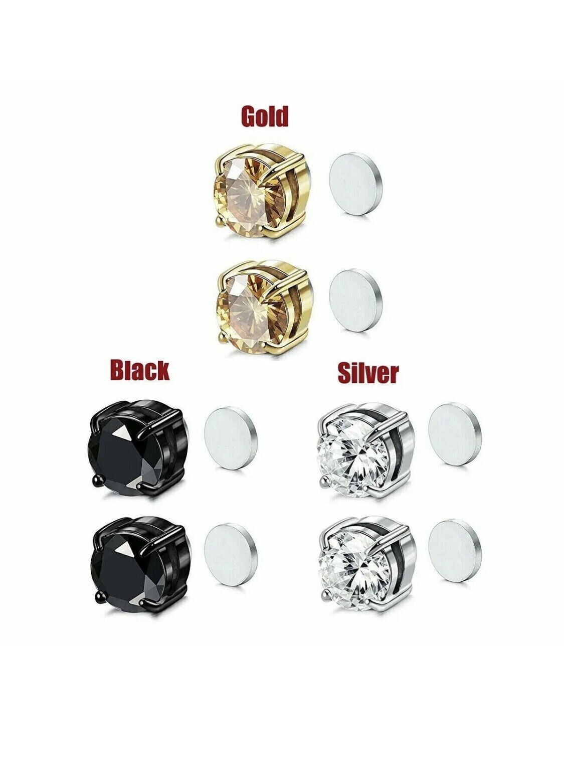 Magnetic Stud Earrings 6/ 8MM For Women Men Non-Piercing- Pair Stainless Steel