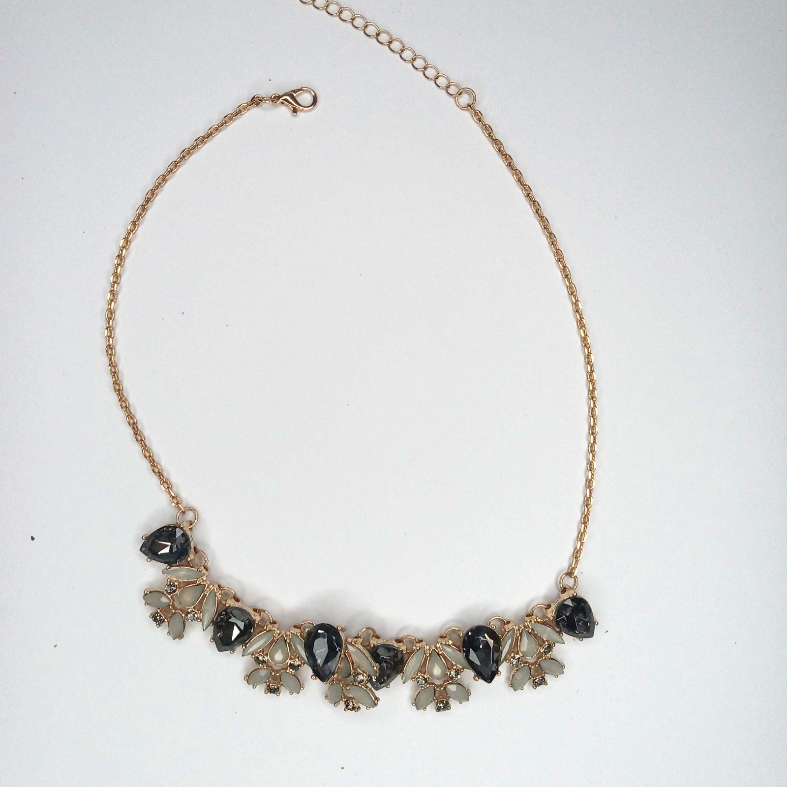 Statement Necklace Gold Tone Smoky Black& Clear Rhinetones Vintage-Inspired Glam