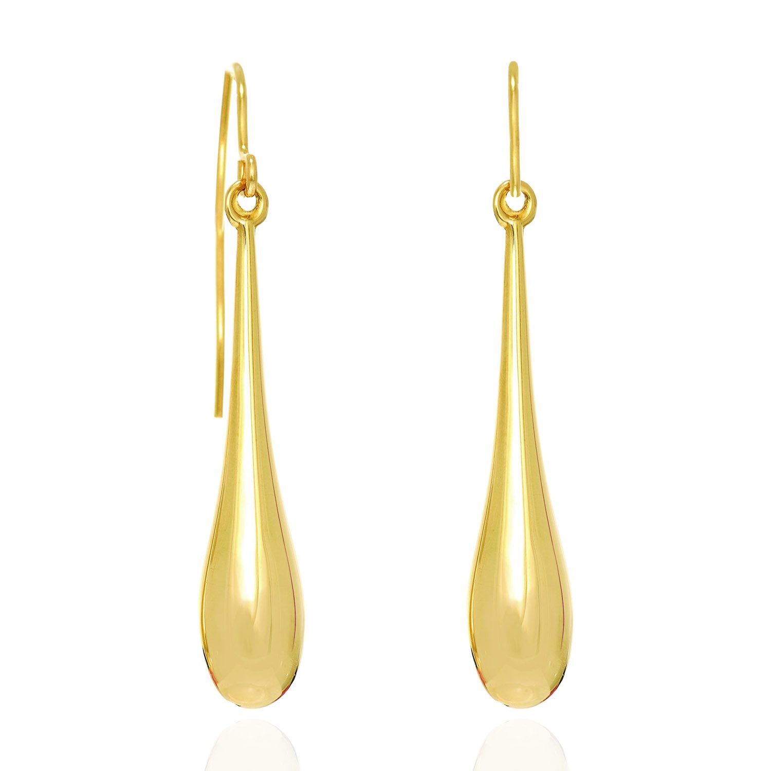 14K Yellow White Rose Gold Shiny Long Puffed Teardrop Dangle Earrings 1.5″
