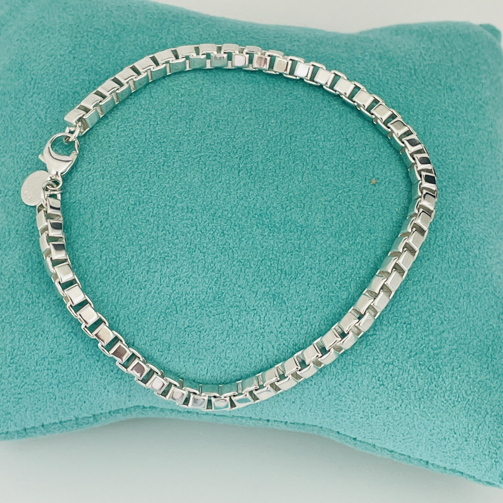 9″ Tiffany & Co Large Venetian Box Link Bracelet Mens Unisex Sterling Silver