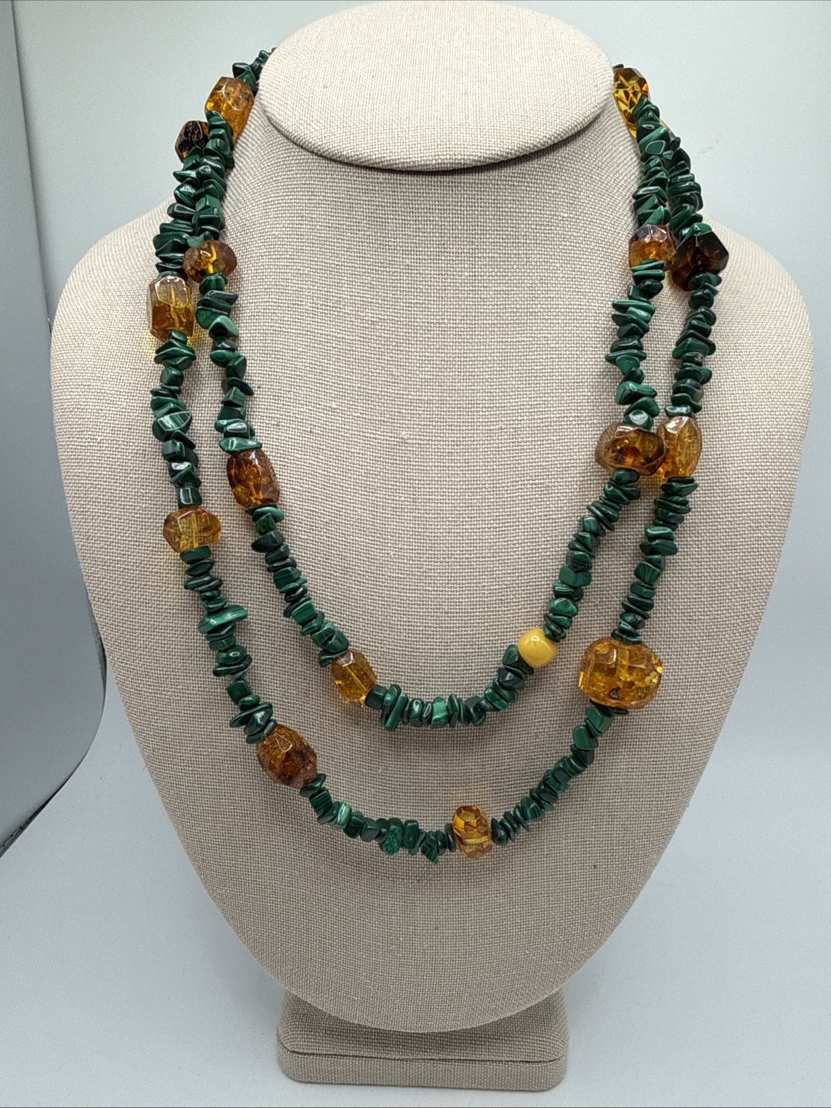 Mine Finds By Jay King Malachite & Baltic Amber Long Beaded Necklace 41”