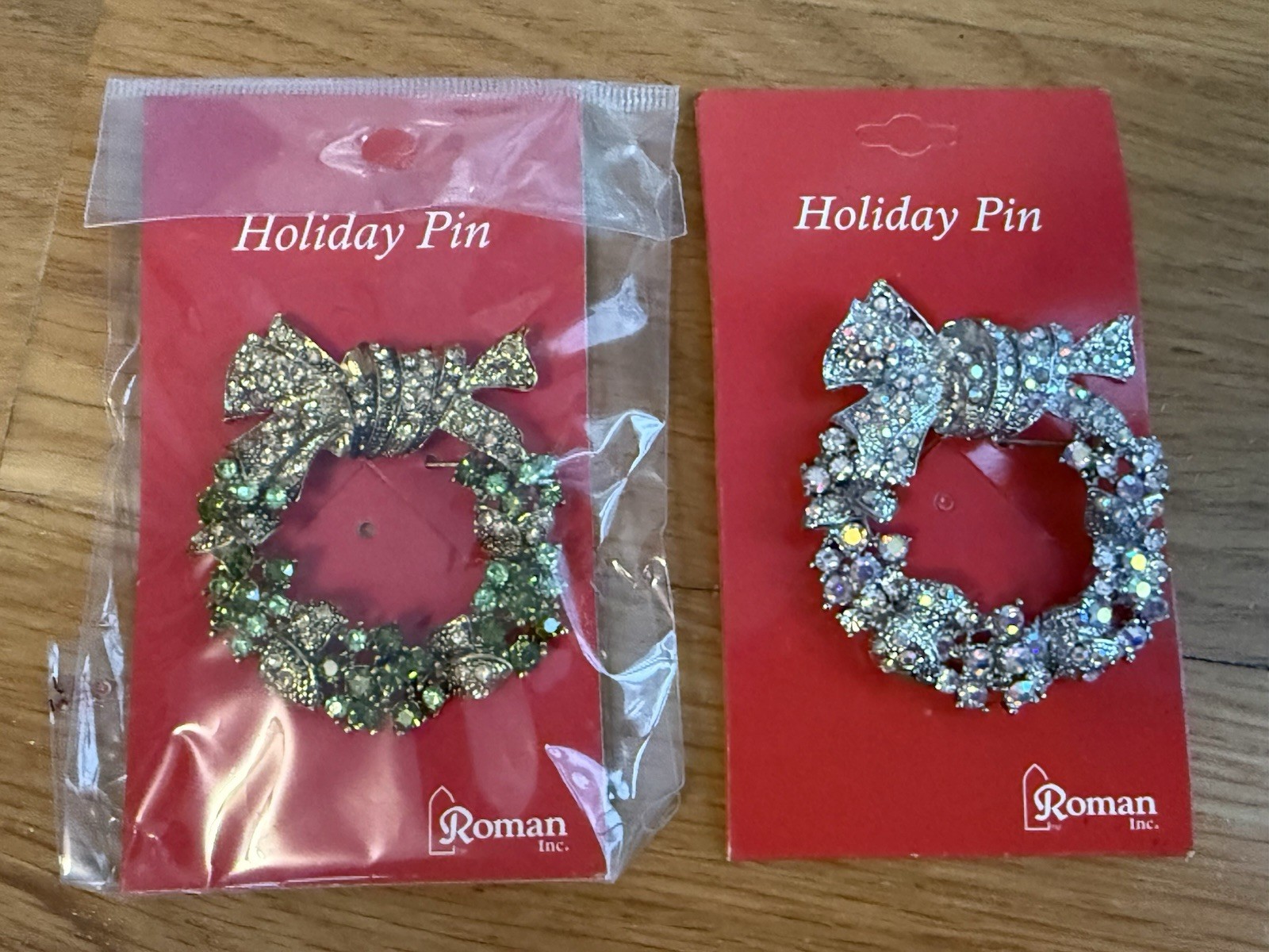Vintage NOS Roman, Inc. Rhinestone Enamel Christmas Tree Brooch Lapel PINS Lot