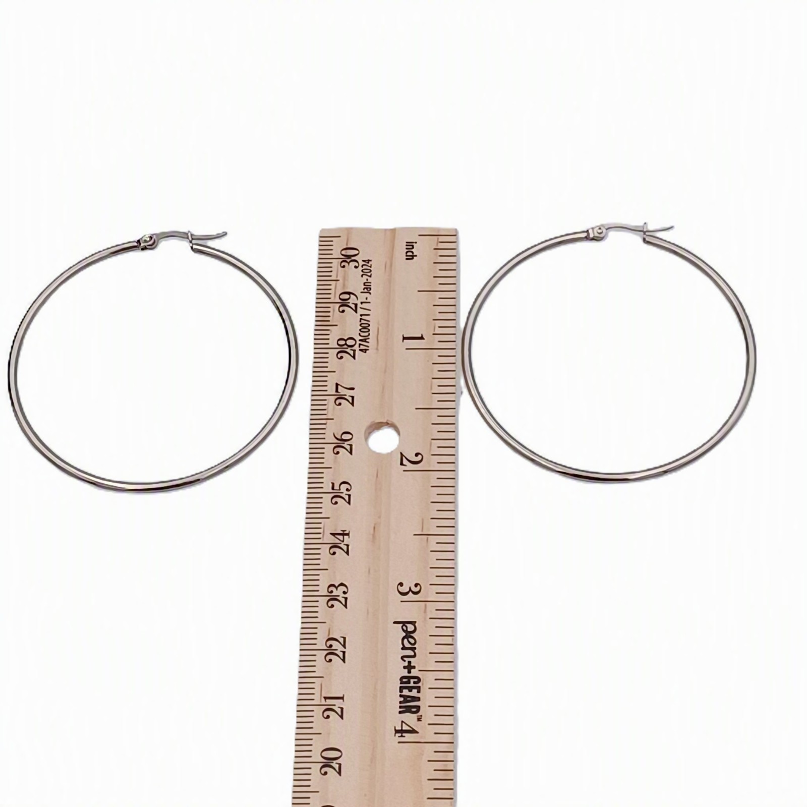 Stainless Steel Large Hoop Earrings Silver Tone 60mm Minimalist Round Circle Fas