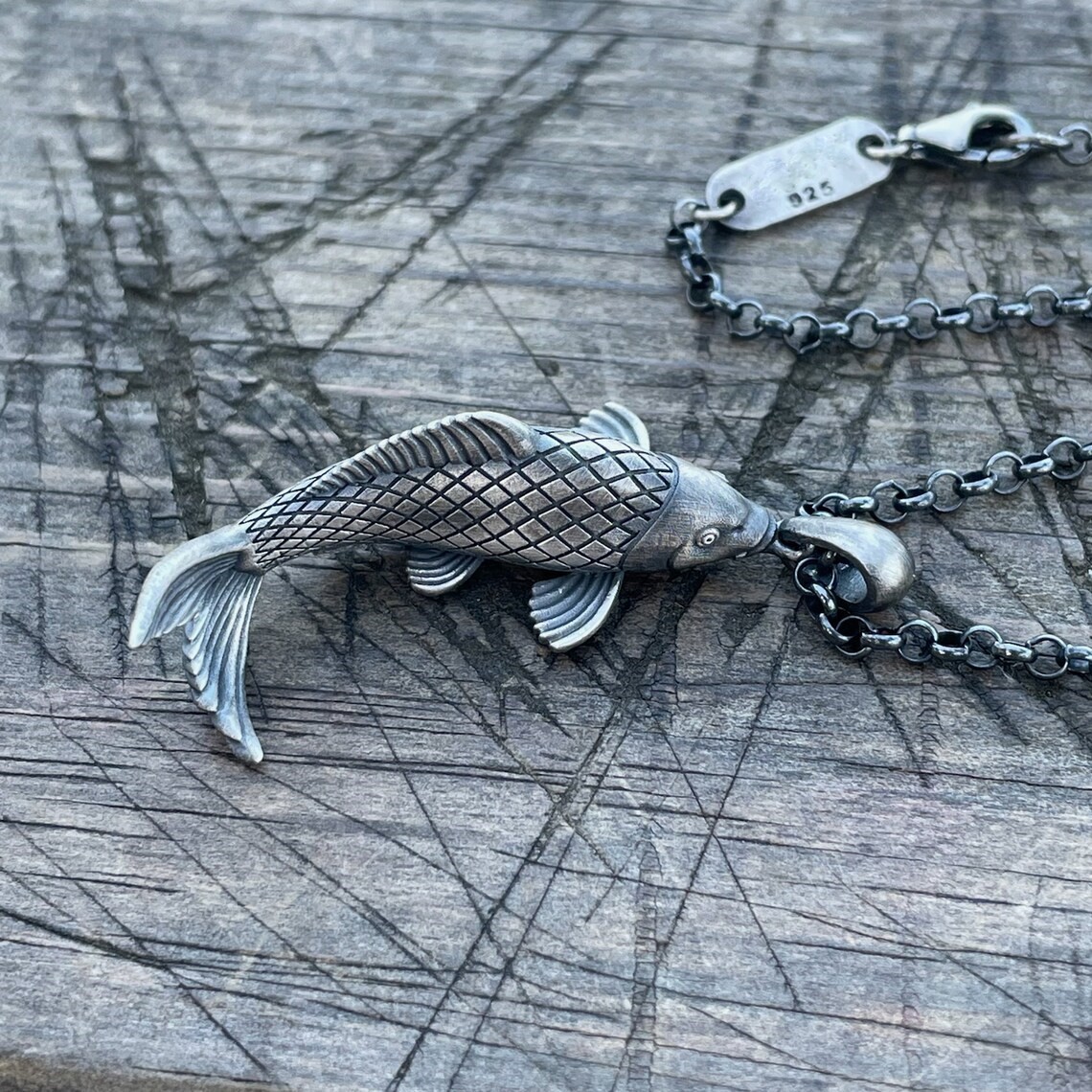 Japanese Koi Fish Necklace 925 Sterling Silver Pendant Necklace US Duty Free
