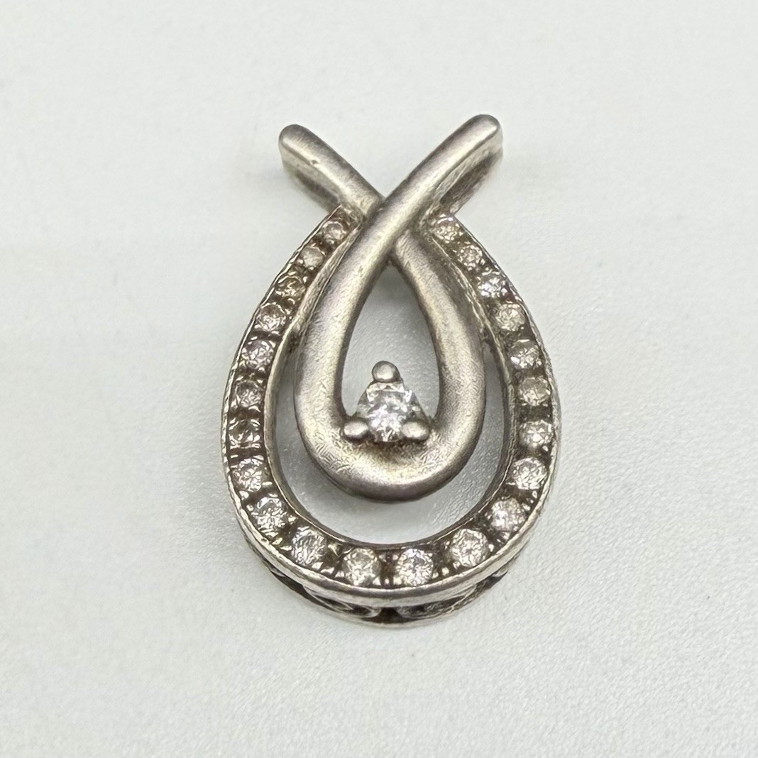 Kate Slater Jewelry KSJ Sterling Silver Nice Diamond .75″ Teardrop Pendant 2.1g
