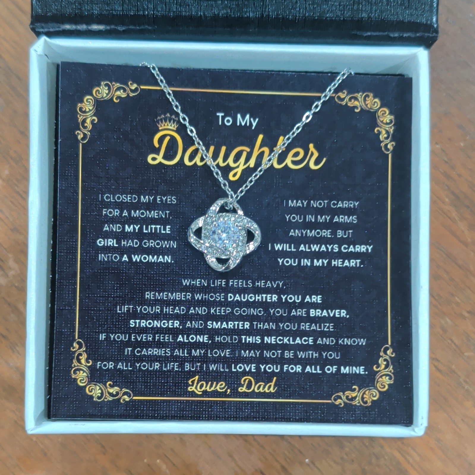 Silver Cubic Zirconia Knot Pendant Necklace Cable Chain Gift Box Message Card