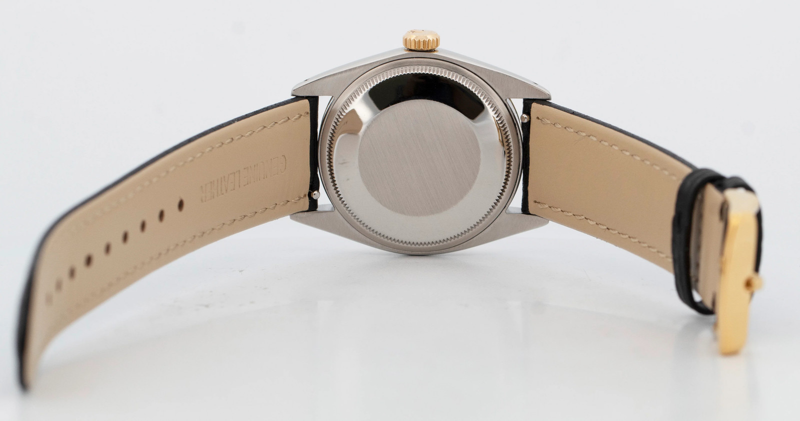 Rolex Oyster Perpetual Date GRAY Two-Tone Engine-Turned Gold 34mm 1505 Watch