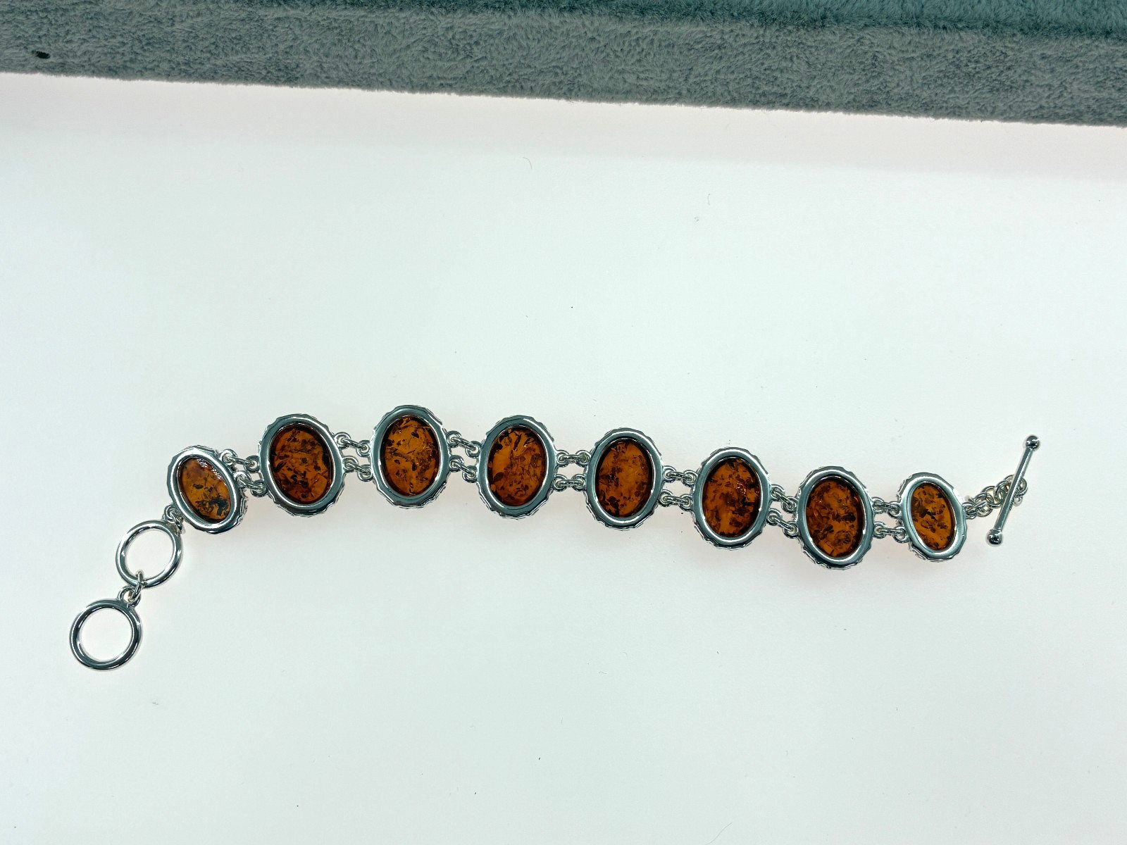 Baltic Amber Extraordinaire Cognac Orange Toggle Bracelet Sterling 925 6-6.75in