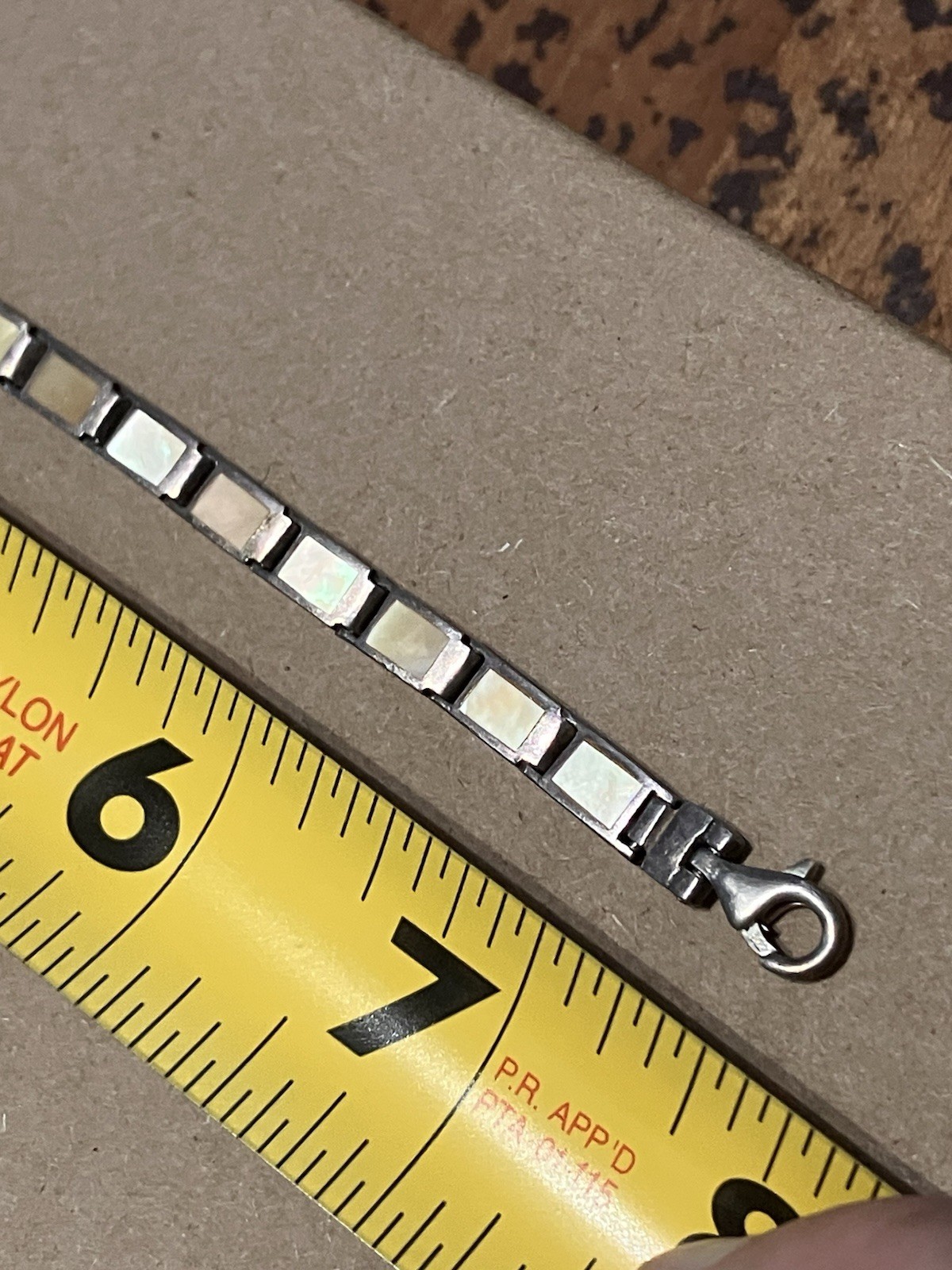 Peyote Bird PB 925 Sterling Beige Shell Inlay 7.5” Link Bracelet ~ 12g