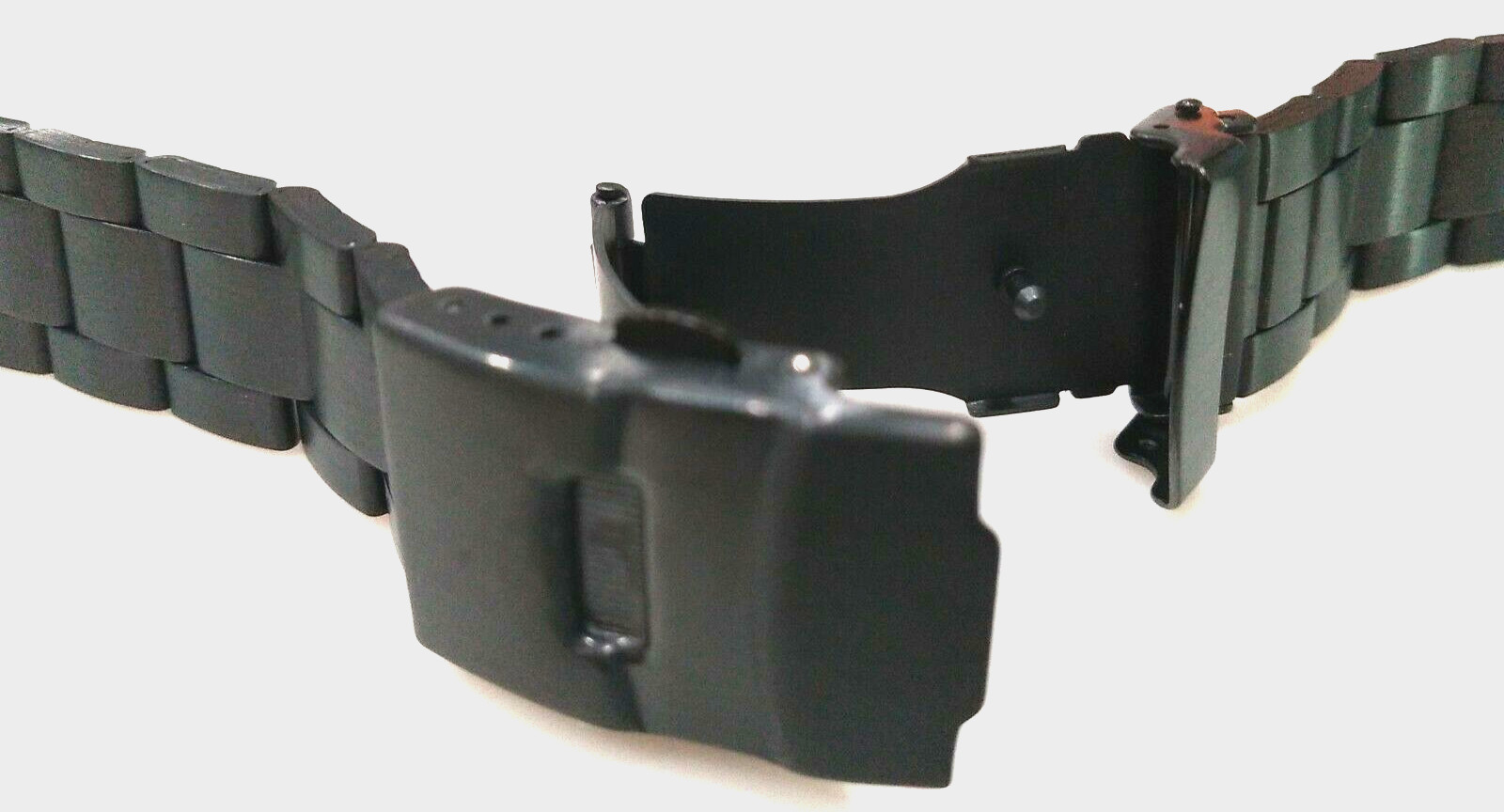 Mens Black Smartwatch 16mm Security Push Button Watch Band Fits Pebble Steel