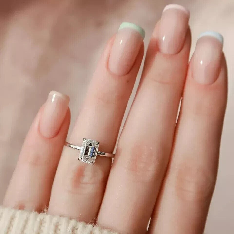 1.50Ct Emerald IGI Certified Lab Grown Diamond Hidden Halo Ring 14k White Gold
