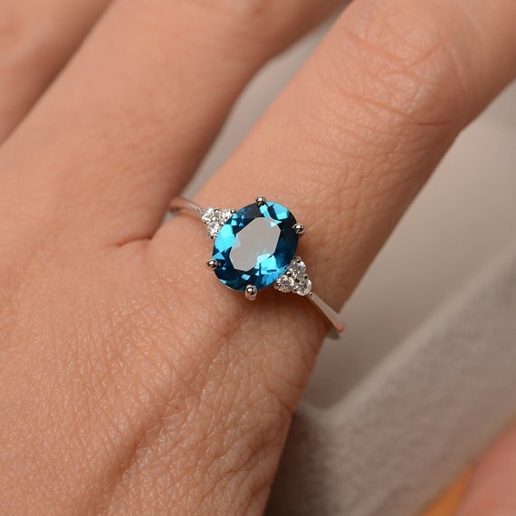 2.15 Ct Oval Cut Natural Topaz Diamond Wedding Ring 14K White Gold Size 7