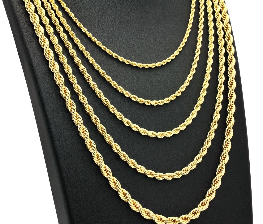 Italian Twist Rope Chain Necklace 2mm 3mm 4mm 5mm 14k Gold Plated 16″ to 30″