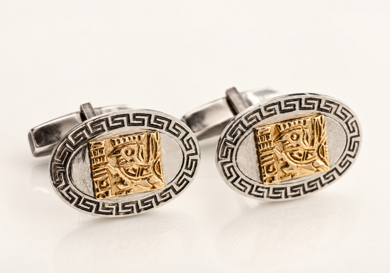 Vintage 18K Gold Sterling Silver 925 Aztec Greek Key Cufflinks 10.84g