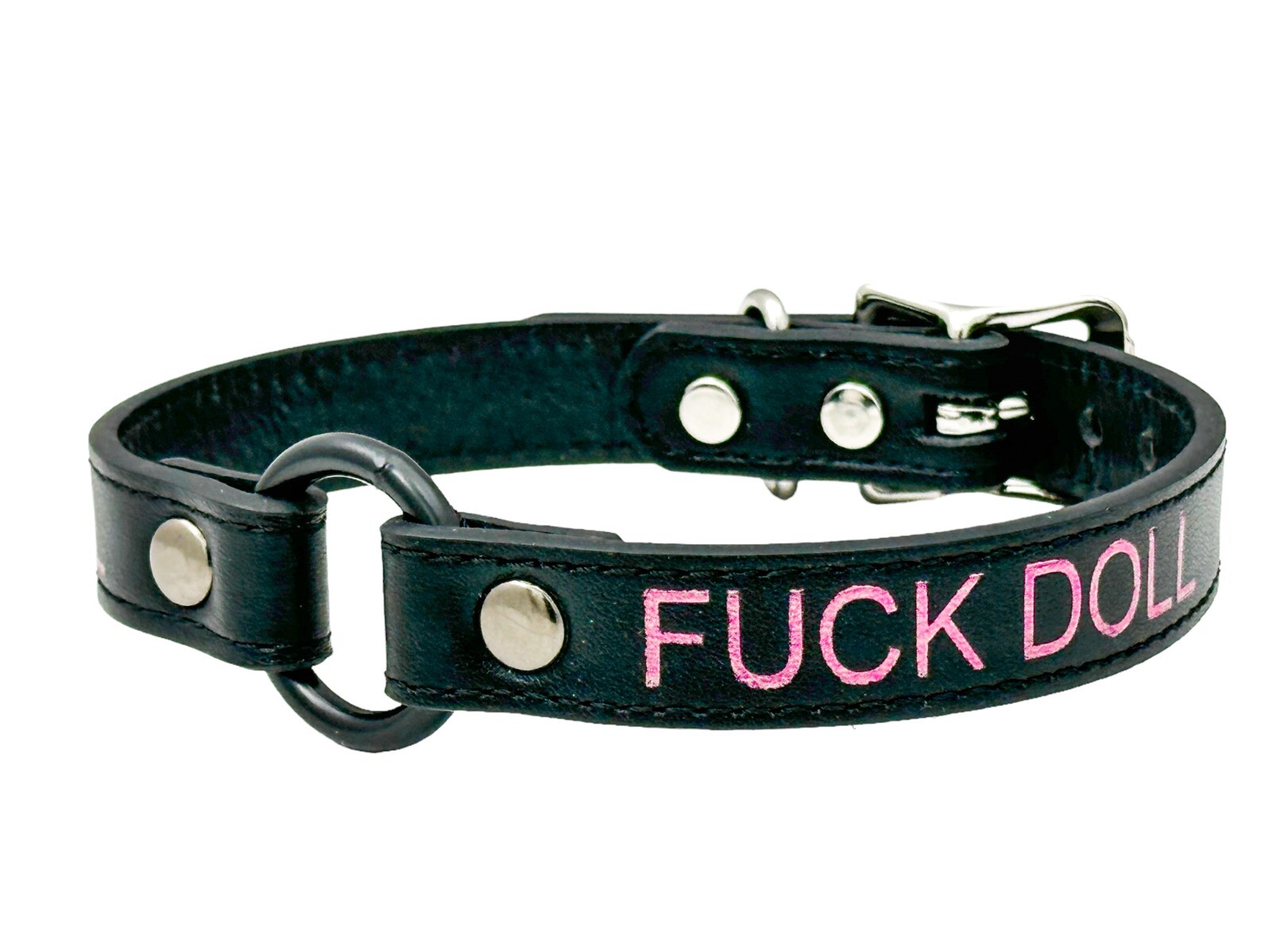 Name Black Ring Choker BDSM Collar Vegan Leather Necklace O Ring Fetish Ball