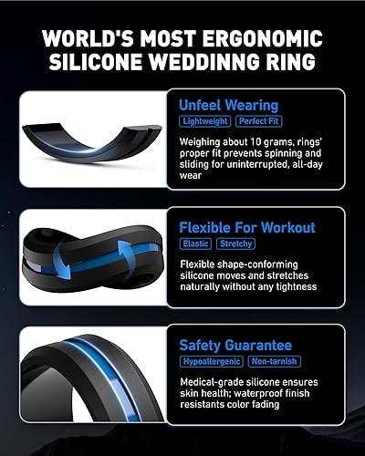 Silicone Rings for Men, Flexible Rubber Wedding Band for Gym & Daily Wear
