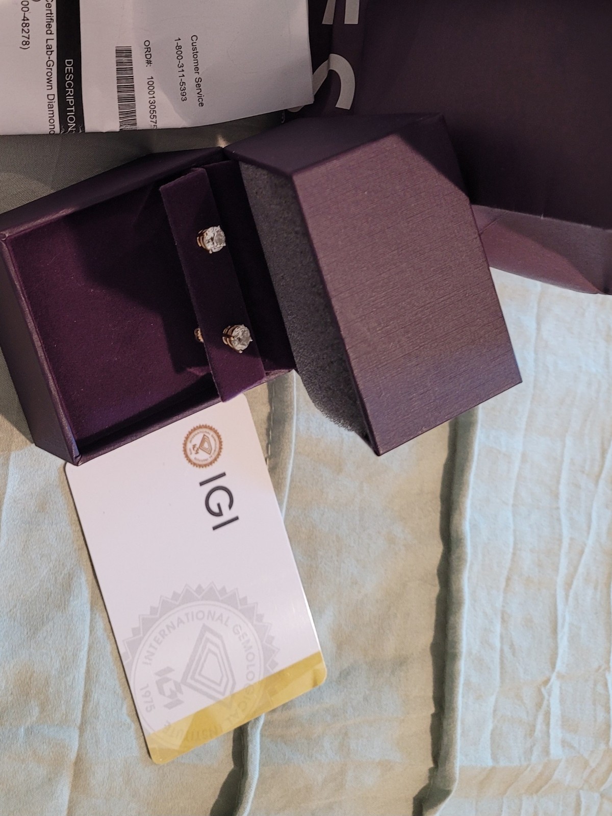 IGI Certified Lab-Grown Round Diamond Stud Earrings 14K Yellow Gold Pair