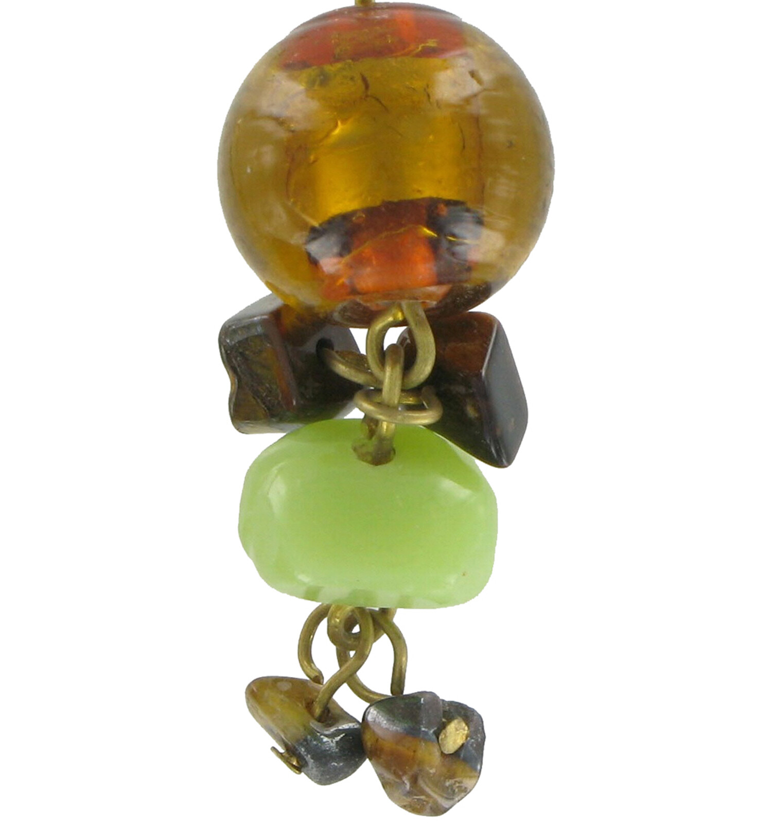 Multi Color Brown Green Glass Beaded Dangle Earrings Pierced Boho Style 1 1/2″