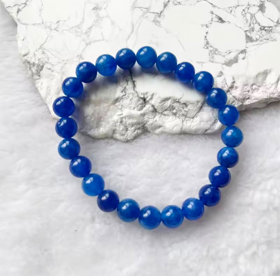 8mm Crystal Blue Sapphire Color Bead Bracelet Wealth Abundance Healing Energy