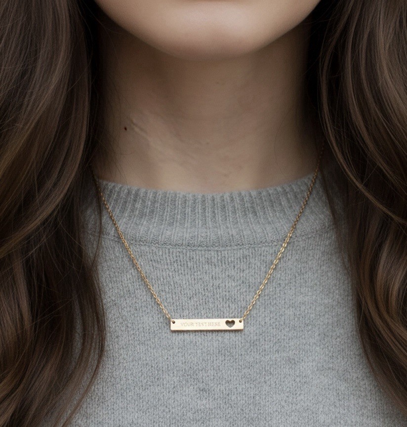 Personalized Cutout Heart Bar Necklace-Engraved Gift- 18K Gold PVD Coating