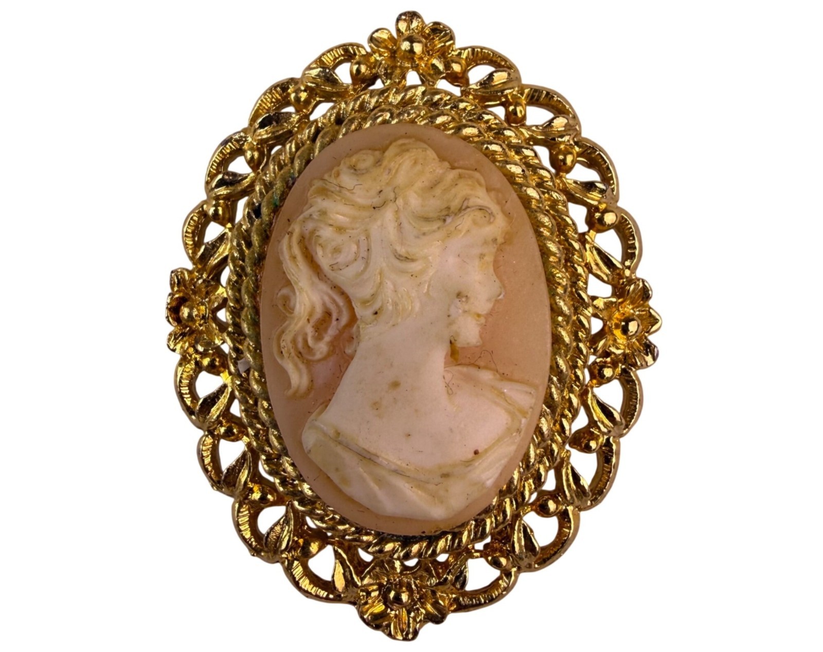 Mid-20Th Century Womens Gold Tone Cameo Brooch Carved Profile