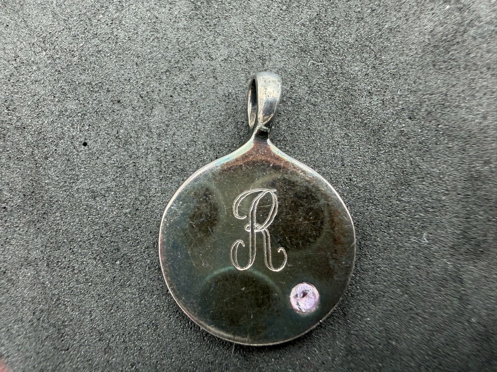 5.67g Vintage Sterling Silver 925 Round Pendant Monogram Letter R Engraved