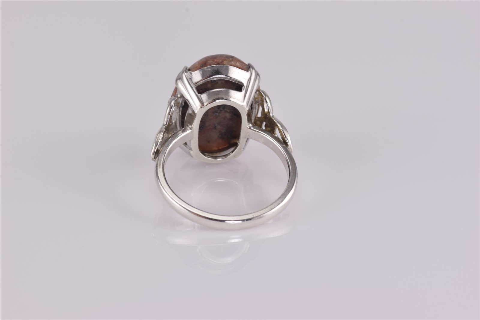 Vintage Sterling Silver Oval Brown Jasper Ribbon Band Ring 925 Sz: 6