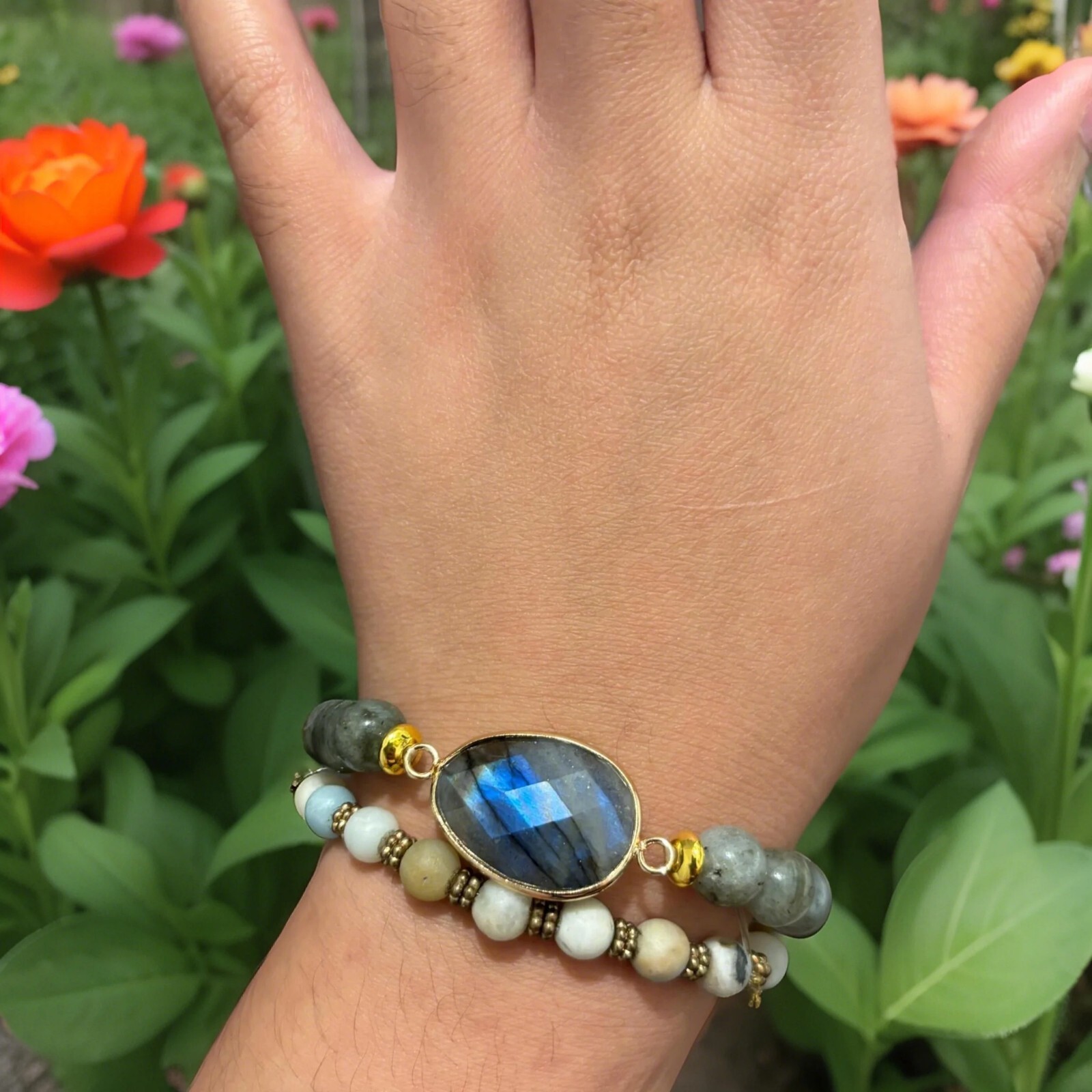 Natural Labradorite Bead Bracelet Handmade Reiki Healing Charm for Women Gift