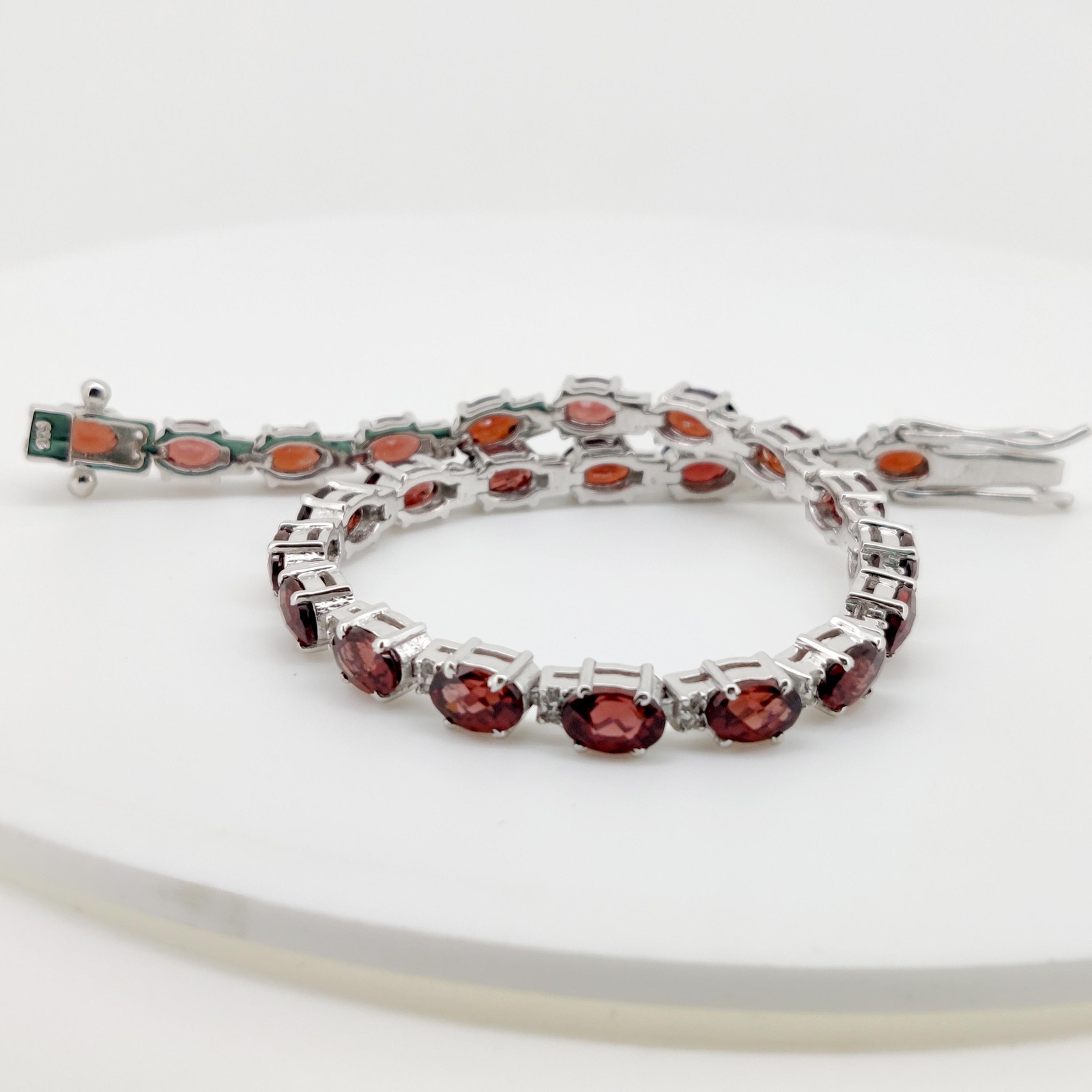 Oval Garnet Tennis Bracelet Sterling Silver January Birthstone womens Jewelry