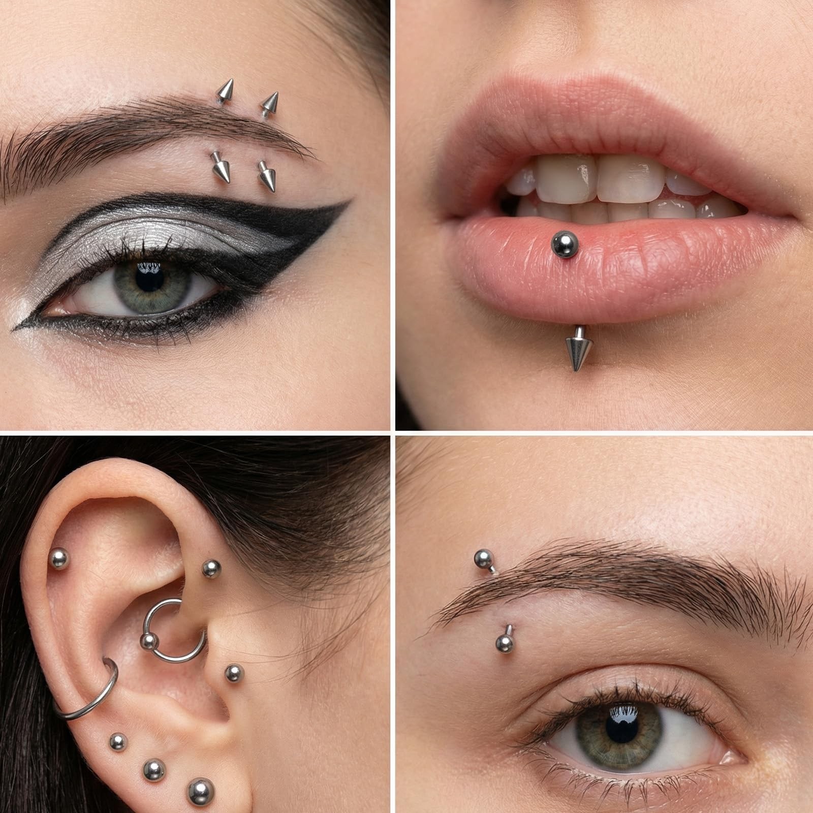 HaiFafafaing 16 Pcs Eyebrow Piercing 6mm, 8mm, 10mm, 12mm, Steel Color
