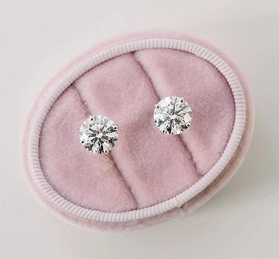 4 Ct Round Cut VS1/F Certified Lab Grown Diamond Stud Earrings 14k White Gold