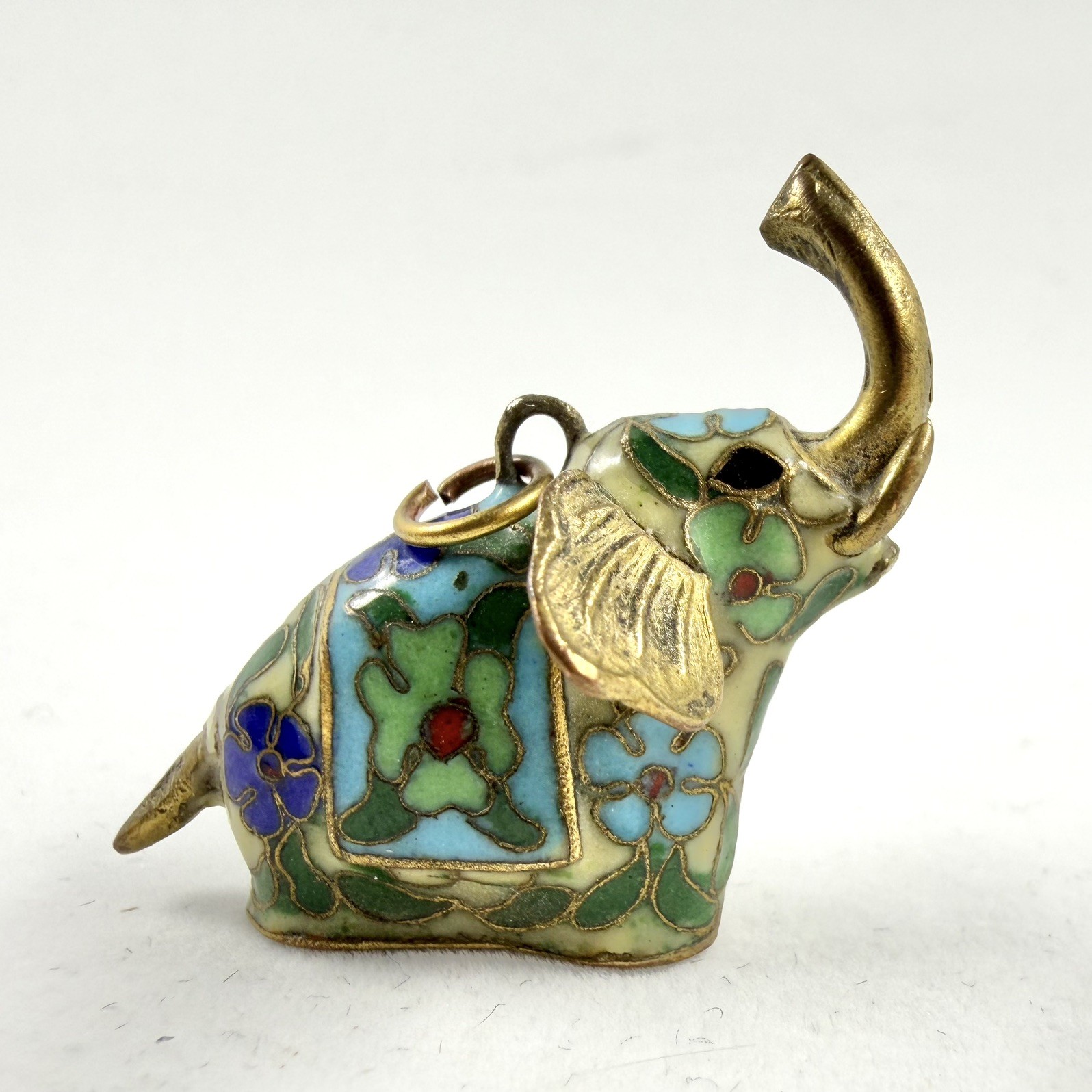 Cloisonné Enamel Elephant Pendant Charm Blue Up Trunk Vintage Chinese Export