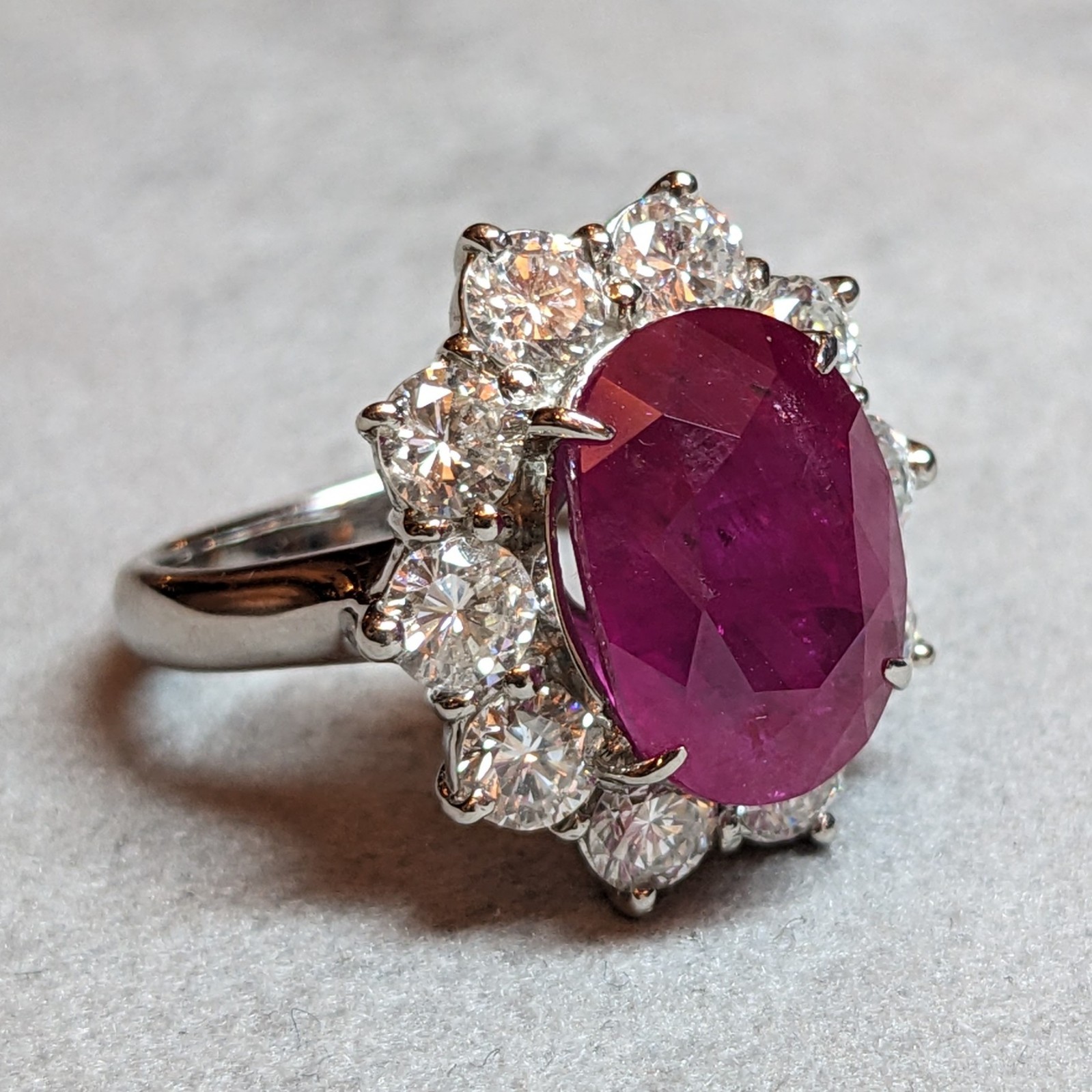 GIA Burma Heated Ruby 7.71 ct Oval in Diamond Platinum Ring – HM2421VN